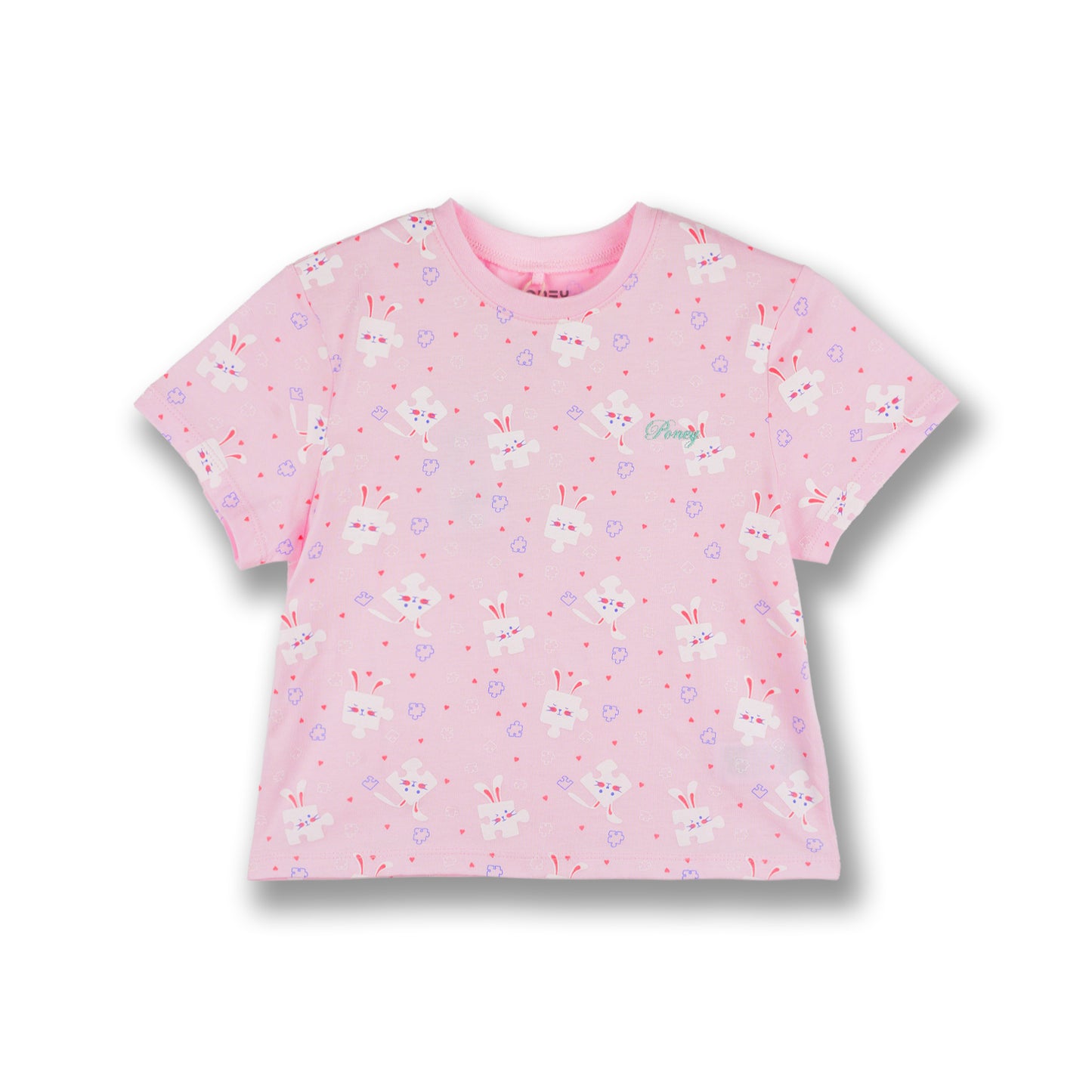 PONEY GIRLS LT PINK PUZZLE SHORT SLEEVE TEE