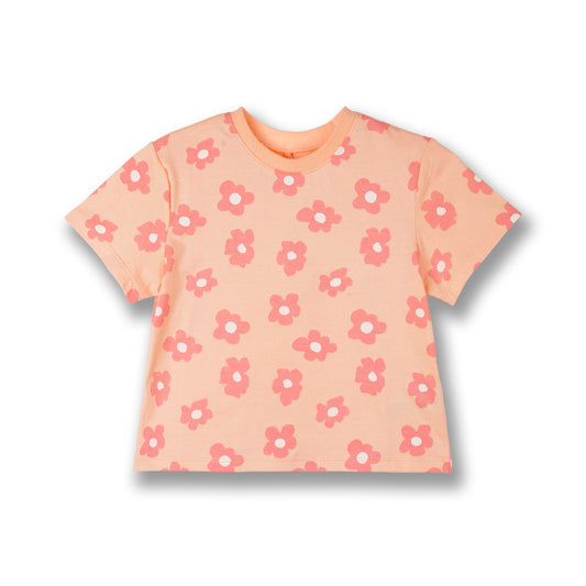 PONEY GIRLS ORANGE FLOWER SHORT SLEEVE TEE