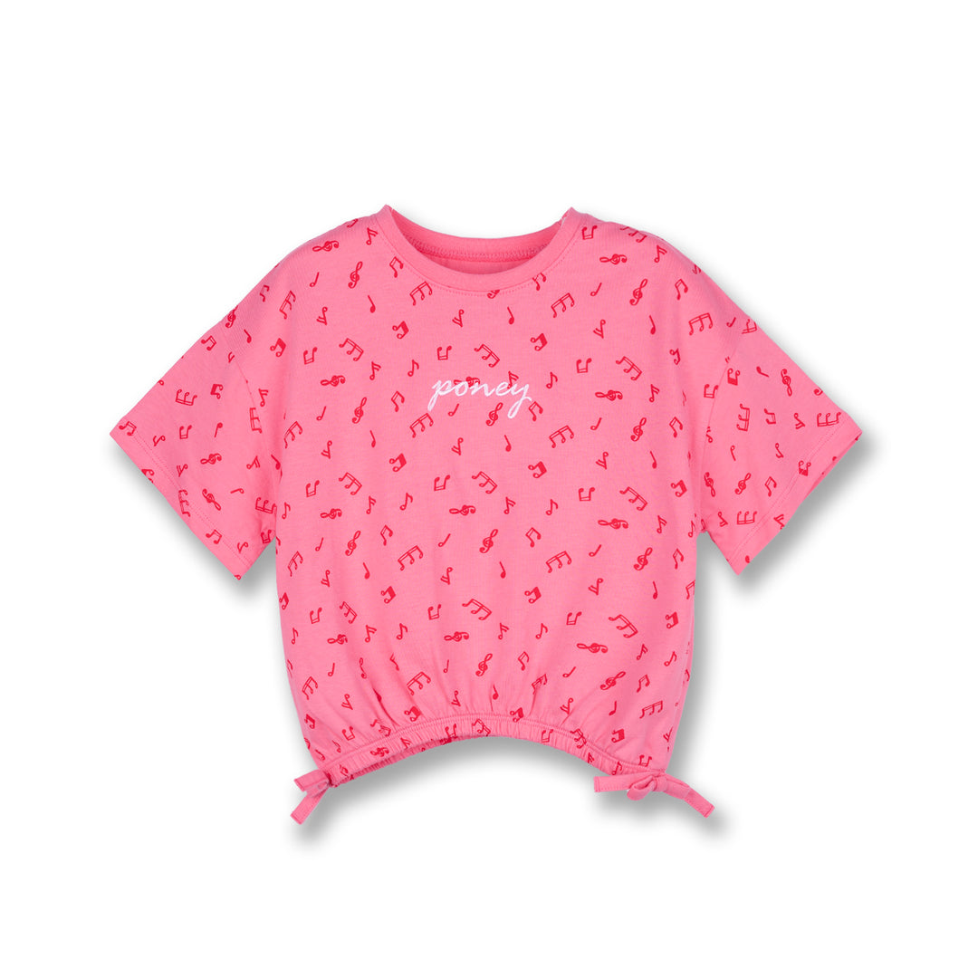 PONEY GIRLS PINK MELODY GATHERED SHORT SLEEVE TEE