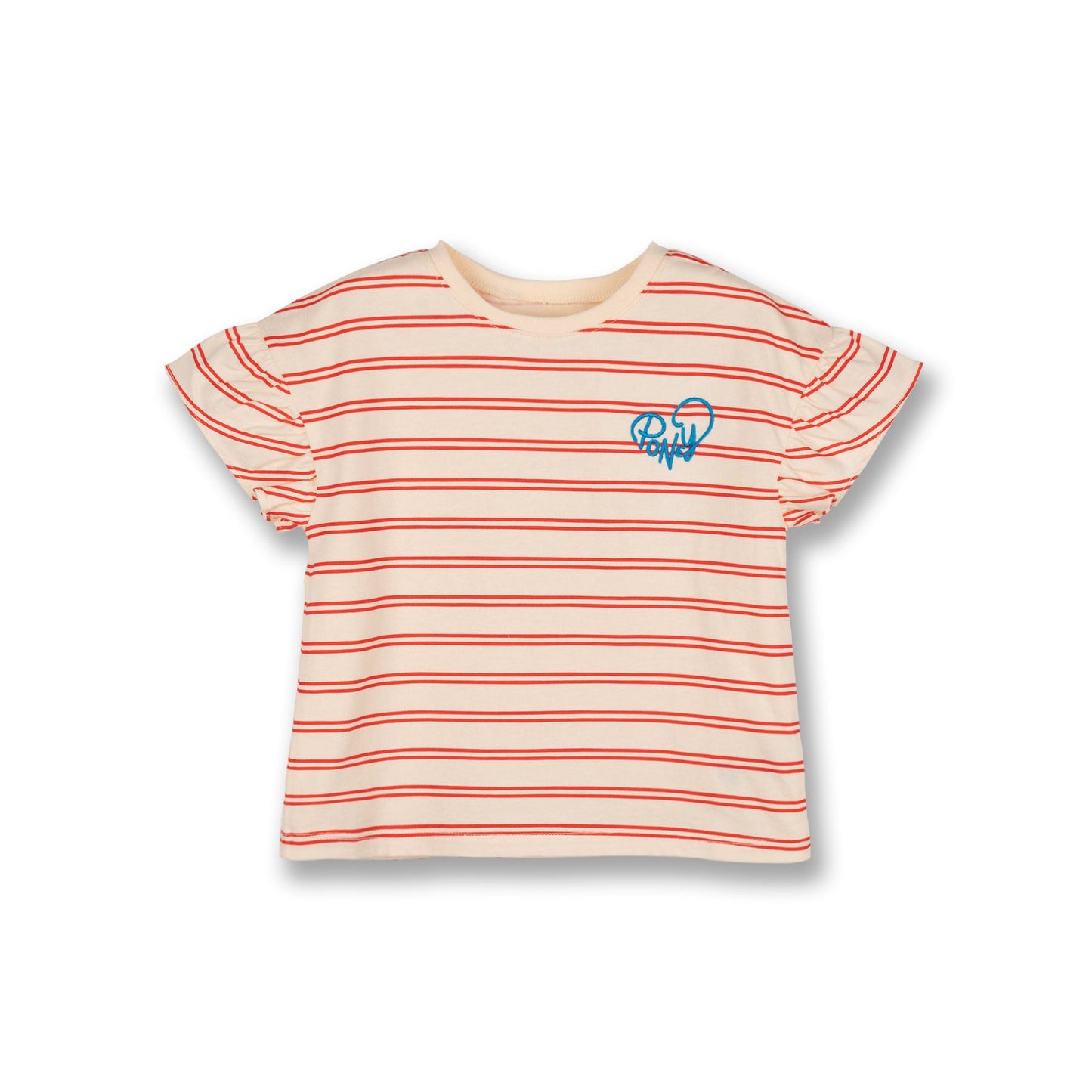 PONEY GIRLS CREAM RUFFLED RED STRIPES SHORT SLEEVE TEE