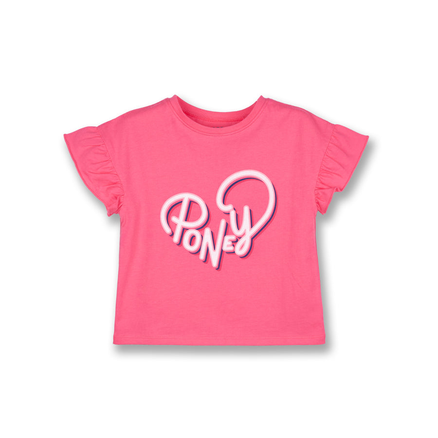 PONEY GIRLS FUCHSIA CANDY RUFFLED SHORT SLEEVE TEE