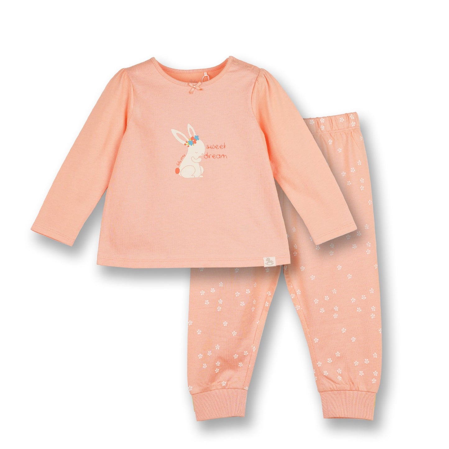 PONEY BABY GIRLS ORANGE SWEET DREAM WITH BUNNY LOUNGEWEAR SET