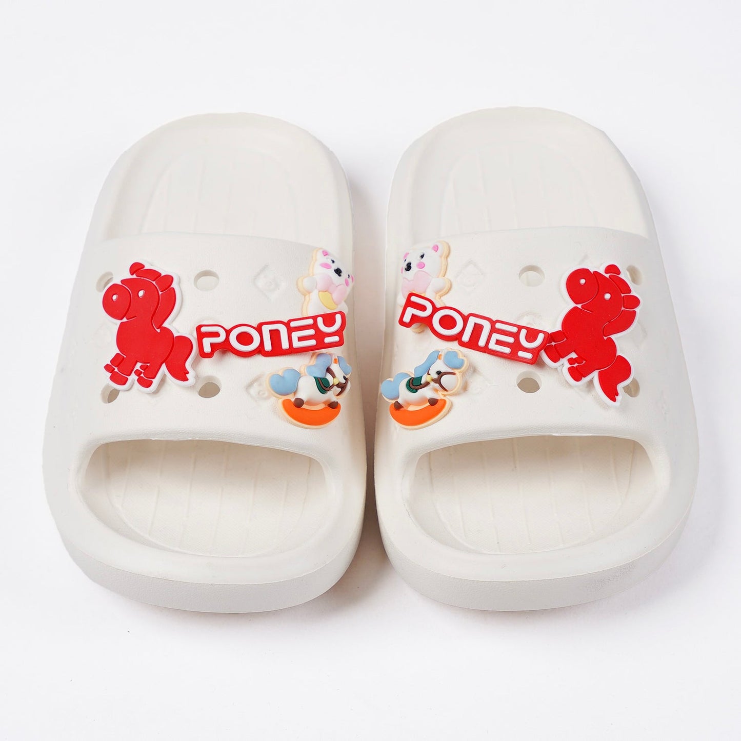 PONEY GIRLS WHITE SWIZZLE WHITE SLIDE SANDAL