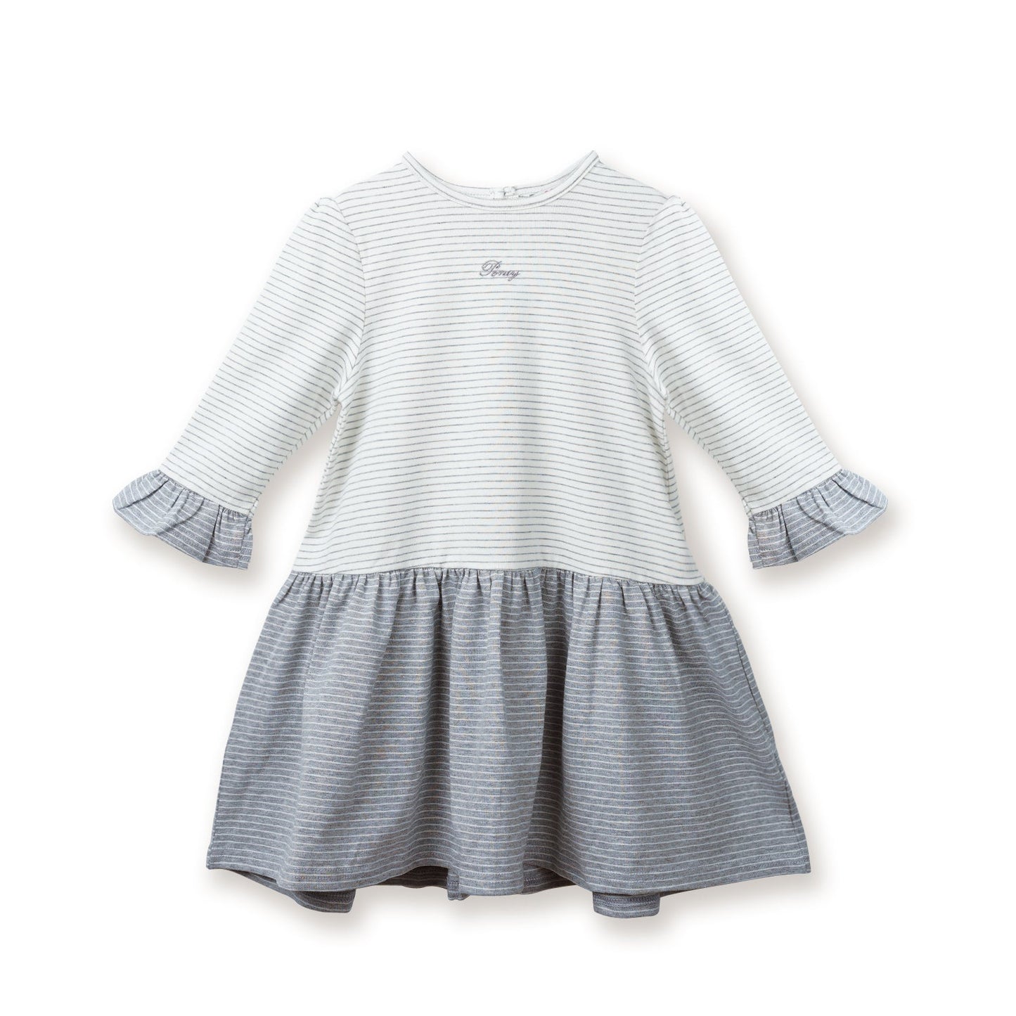Poney Girls 3/4 Sleeve Dress with Contrast Stripes