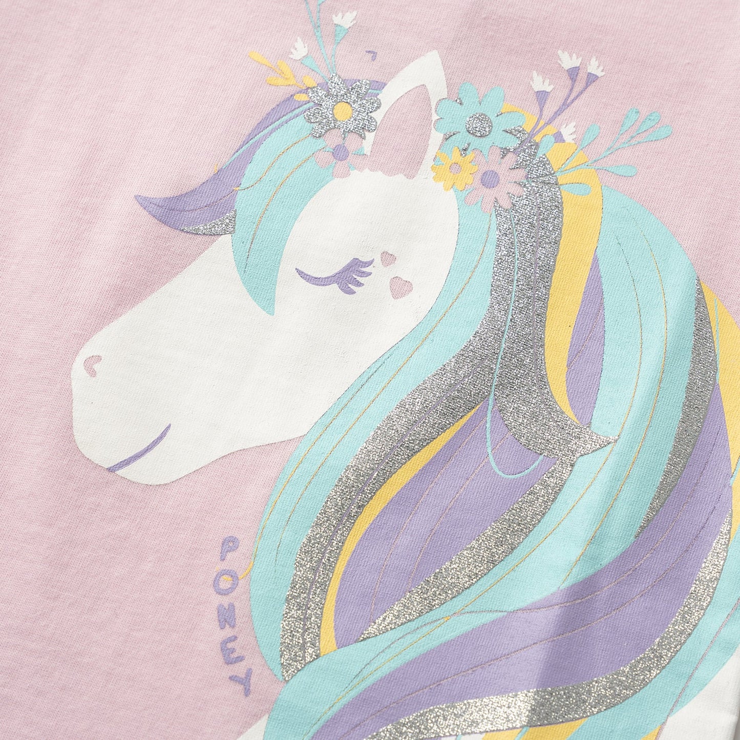 Poney Girls Flowery Unicorn Short Sleeve Tee