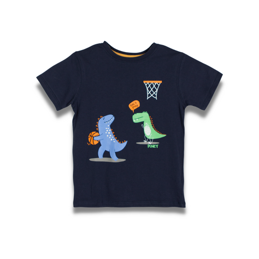 Poney Boys Play with Dino Round Neck Short Sleeve Tee