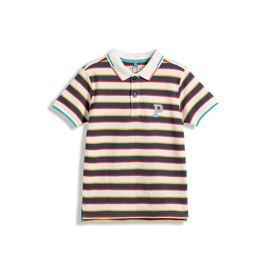 Poney Boys Yarn Dye White Stripe Short Sleeve Polo