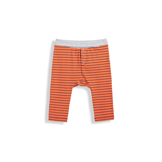 Poney Vibrant Orange Striped Jersey Trousers with Ribbed Waist Long Pants